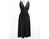 Size 8 Black Party Dress with Full Circle Skirt - Black Jersey Knit Cocktail by Designer Charles Glueck - Plunge Neck Evening Glam - Bust 38