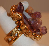 Huge 60s Statement Ring - Fab Artisan 1960s Rock Tumbler Ring with Amethyst & Moonstones - Size 7.5 - Purple - Artisan - NWT - 32102