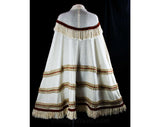 Posh Hippie Cape - 1960s Ivory Wool Knit - Burnt Orange Fringe - Sisal & Braid - Dramatic Boho 60s Wrap - Deadstock - New With Tag - 36166