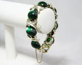 Emerald Green Ovals Bracelet - Subtle Macabre Eyes Eyeball Cabochons - Xs and Os - 1960s Gothic Posh - Silver Metal - Mid Century Jewelry