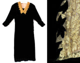 Size 8 1930s Dress - Beautiful Black Velvet Dress - Shabby Lace Collar - 30s Cocktail Party Frock - Depression Era Evening Wear - Bust 37