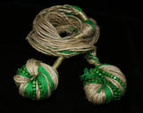 Asian Art-to-Wear Belt in Natural Rope, Green Yarn & Wooden Beads - Medium Size 8 to 10 - Wearable Art - Handmade 1980s Avant Garde Artisan