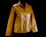 Size 2 Mod Jacket - Mustard Orange Yellow Vinyl 1960s Cropped Waist - Cute 60's Street Jacket - Kitsch 60s "Antique" Vinyl Label - Bust 36
