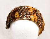 1950s Pheasant Feather Hat with 'Bangs' - Brown Auburn Red Black Cream Feathers - Headband Style 50s Clamper Hat - Fall Autumn Millinery