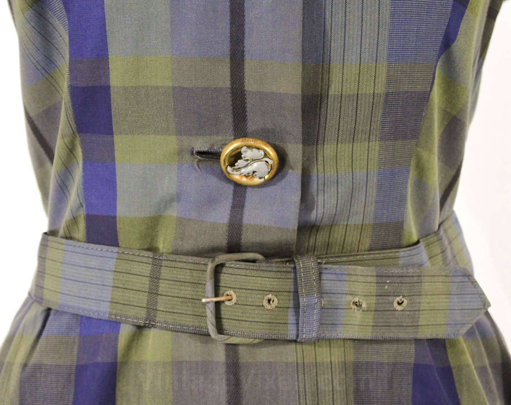 Size 10 1950s Plaid Dress - Dark Blue & Olive Green 50s Cotton - Gorge Vintage Vixen Clothing Size 10 1950s Plaid Dress - Dark Blue & Olive Green 50s Cotton - Gorge Vintage Vixen Clothing