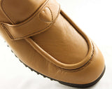 Size 8.5 Tan Shoes - Light Brown Faux Leather Loafer Wedge - Heart Shaped Stitching - 8 1/2 Retro 1970s Caramel - NOS Deadstock - 47860-1