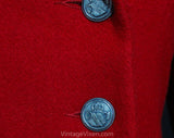 Size 6 Red Jacket - 1990s Retro Wool with 1940s Look - Beautiful Tailoring - Double Breasted Coin Buttons - Petite Sophisticate - Bust 36