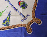 Frivolites de Fath Silk Scarf - Rare 1950s 60s Jacques Fath Novelty Print - Ladies Gloves Parasol Pearls & Feathers - Cobalt Blue - 49893
