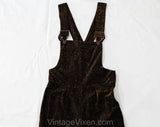 Size 6 Velveteen Overalls - Plush Brown Trompe L'Oeil Tweed Print 1970s Velvety Pants with Bib Front & Straps - 70s Juniors - Waist 26