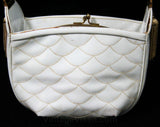 Special 1950s Shoulder Bag - 50s Formal Purse - White Fish Scales Vinyl - Woven Metal Strap - Tassels - Evening Handbag by Rosenfeld - 43335