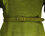 Size 14 Olive Green 1960s Tailored Dress & Belt - Large Petite 60s Avocado Cotton Secretary Office Wear - Fall Autumn Deadstock - Bust 42