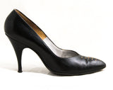 Size 5.5 Shoes - Glamour Girl 1950s Black High Heels with Amber Rhinestones - Posh 50s Pointed Toe - Delman Paris New York - 5 1/2 - 50271