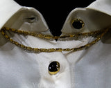 XS Small Ivory Silk Satin Blouse by St John - Designer 1990s Short Sleeve Shirt - Classic 90s White Office Top with Metal Chain - Bust 34