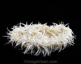 1960s Flapper Style Hat - Cute Ivory White 1920s Look Cap with Feathery Tusk Paillettes - 60s Skullcap Hand Knit in Italy - Shimmy & Shake