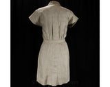 Size 8 Valentino Linen Dress - Tailored Khaki Short Sleeve ShirtDress - Made in Italy - 1980s Designer Miss V Label - Beige Office - Bust 40