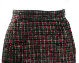 Size 4 1950s Pencil Skirt - Chic 50s 60s Shaggy Wool Plaid - Red Green Gray & Black - Terrific Secretary Style with Pocket - Waist 24.5