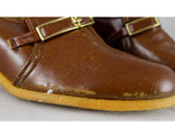 FINAL SALE Size 6 Brown Shoes - Faux Leather Pumps - Metal Bits - Unfortunate Condition - 6M Retro 1970s Caramel Hipster - As Is Deadstock