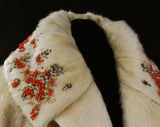 Rare Lilli Ann Swing Coat - 50s 60s Orange Coral Reef Branches & Rhinestones with Beadwork and Gold Sequins - Ivory Mohair - Medium
