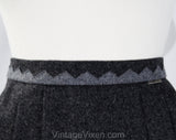Size 10 Gray Wool Skirt from Austria - Tyrolean 1980s High Quality Designer - Medium Size Pleated Full Skirt - Zig Zag Two Tone - Waist 28