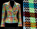 Size 8 Designer Jacket - Arabella Pollen Rainbow Tweed 90's Blazer - 1990s Suit Separates - Transparent Buttons - London Label - Bust 35