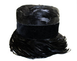 Chic Black 1960s Hat - Mod Drama Cloche Style 60s Millinery with Bowl Shaped Brim - Beautiful Fall Winter Bucket Hat - Felt & Velvet Ribbon