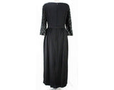 Size 10 Black Formal Dress - 60s Evening Gown with Beaded Sleeves - Beautiful Elegant 1960s Crepe with Sequins & Dangling Beads - Bust 40