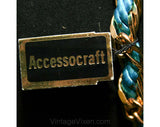 60s Turquoise Belt - Beautiful Teal Blue Cord Gold Chain Belt - Any Size - Summer Woven & Brass 1960s Accessocraft with Hangtag - 39388
