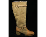 Size 6 1/2 Beige Suede Boots - 1970s Deadstock - Faux Shearling Lining - Beautiful Quality - Leather Buckle - Hiking Boot Sole - 43694-4