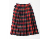 Size 2 Plaid Wool Kilt Skirt with Brass Pin - XS Fall Winter Red & Green Tartan - 50s Look Preppie Pleated Wrap Skirt and Fringe - Waist 24