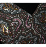 Size 6 Gray Dress - Late 1950s Lovely Paisley 2-Pc Dress - Two Piece Set - Long Sleeved - Soft Challis - Sequins - Waist 26.5 - 31648-1