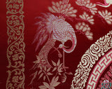 Chinese Silk Satin Wall Hanging - Vivid Scarlet Red & Pale Gold - Cranes Medallion Border Pattern Brocade From China - 57.5 x 81 Inches