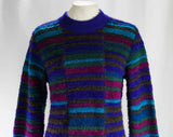 Size 10 Missoni Sweater - Tile Pattern Boucle Pullover - Early 1980s Mohair & Wool - Blue Magenta Teal Green Purple - 80s Designer Knit