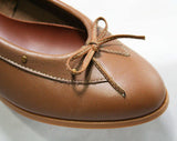 Size 7 1/2 M Leather Shoes - Beautiful Quality Pumps - Fine Toffee Brown Leather - Brass Studs & Bow -Stacked Wood Heels -Deadstock -43240-1