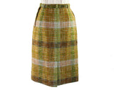 Size 4 Secretary Chic 50s Plaid Wool Skirt - Terrific Texture - Copper Brown & Sage Green - 1950s Pencil Skirt - NWT Deadstock - Waist 25