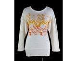 Size 000 Sweater - Native American Western TeePees Motif Mountain Scene - XXS Oversized Boho Pullover - Yellow Orange Gold White - Bust 36