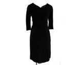 Size 6 Black 1950s Dress - Small 50s Fitted Crepe Classic - Braided Scoop Neckline & Bow Accent - Beautiful Elegant Mid Century - Waist 26.5