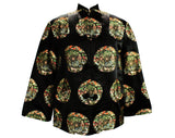 Black Dragons Asian Evening Jacket - Size Medium Large 1940s 50s Eastern Satin Brocade Formal Coat - Crane & Cloud Medallion - Bust 40