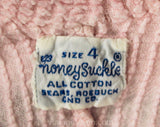 Girl's 4T 1950s Pink Chenille Robe - Child's 50s Two Tone Cotton House Coat - Wrap Front Girly Bathrobe with Tie - Fuzzy Flowers - Chest 24