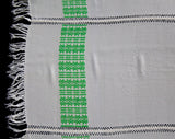 Spring Green & White Blanket - Very Soft Woven Rayon Blend Throw with Fringe - Southwestern Style Textile Tablecloth - Nearly Square 50+"