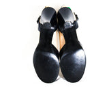 Size 5 1940s Peep Toe Shoes - Open Toe Navy Blue Leather Heels with Ribbon Candy Eyelet Cutwork - 40's Pin Up Pumps - 40s NOS Deadstock