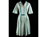 Size 10 Shirtwaist Dress - 1950s Fit & Flare Striped Cotton - Fitted Bodice Full Skirt - 50s Housewife Style - Original Belt - NWT Deadstock