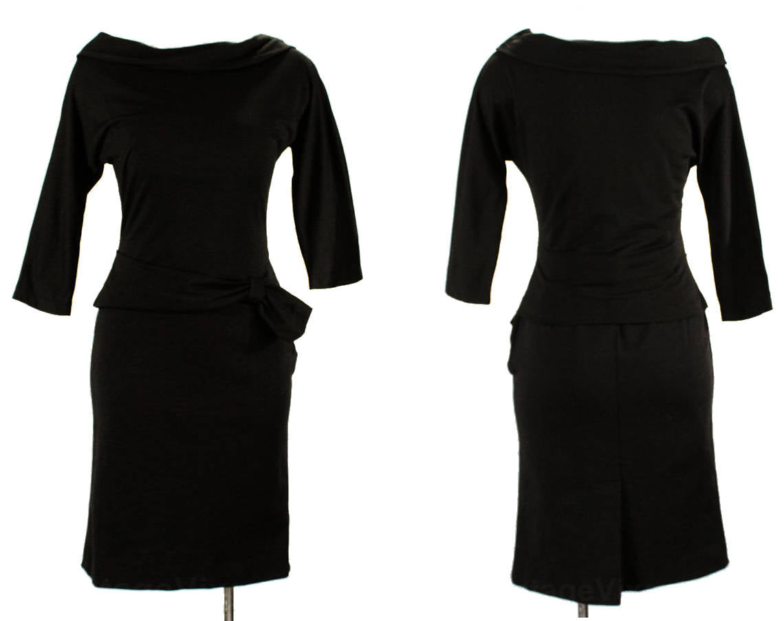 Size 2 Designer Dress - 1950s Marilyn Black Wool Two-Piece Dress - Sex Vintage Vixen Clothing Size 2 Designer Dress - 1950s Marilyn Black Wool Two-Piece Dress - Sex Vintage Vixen Clothing
