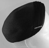 1950s Vintage Navy Blue Straw Hat with Rhinestones - Close-Fitting - Clamper Hat - 50s Mid Century Glamour - Chic 50's Millinery - 35936