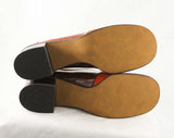 Size 8.5 Funkytown Shoes - 1960s Burnt Orange Suede Color Block Oxford Pumps - Rust Brown Wet Look Vinyl - Two Tone Lace Up - 8 1/2 Narrow