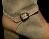 Size 6 1/2 Beige Suede Boots - 1970s Deadstock - Faux Shearling Lining - Beautiful Quality - Leather Buckle - Hiking Boot Sole - 43694-4