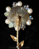 1960s Long-Stemmed Flower Pin - Gold Metal Brooch - Single Flower 60s Lapel Pin - Secretary Style - Mint Condition - 60's Baubles - 36392