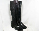 Size 6 Trompe L'Oeil 60s Boots - Black Waterproof Rubber - Sophisticated 1960s - Faux Buckles - Fleece Lined - Unworn - Deadstock - 43709-3