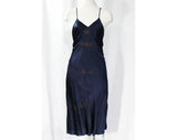 Size 8 1930s Dress - Sheer Navy Blue Voile with Scalloped Embroidery - Authentic 30s Frock & Original Slip - Plastic Bow Buttons - Bust 37