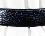 1990s Navy Blue Belt - Size 6 to 10 Faux Alligator Reptile Snakeskin Pattern - Small Medium 80s 90s Vegan Snake Skin - Waist 26 to 29.5