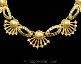 Antique Style Seashell & Pearl Necklace - Victorian Revival 1950s 1960s Goldtone and Rhinestones - Mermaid Aquatic Queen of the Sea